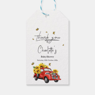 Vintage Red Truck with Sunflowers Baby Shower Gift Tags