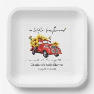Vintage Red Truck with Sunflowers Baby Shower Paper Plate