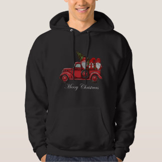 Vintage Red Truck With Three Gnomes Merry Christma Hoodie
