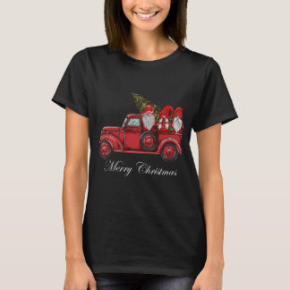 Vintage Red Truck With Three Gnomes Merry Christma T-Shirt