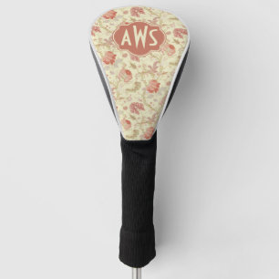 Vintage Red Tulips and Hydrangea Floral Monogram Golf Head Cover