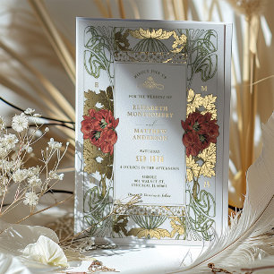 Vintage Red Tulpis & Gold Wedding Art Nouveau