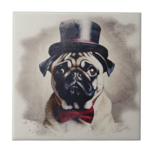 Vintage Red Tux Pug Portrait Tile