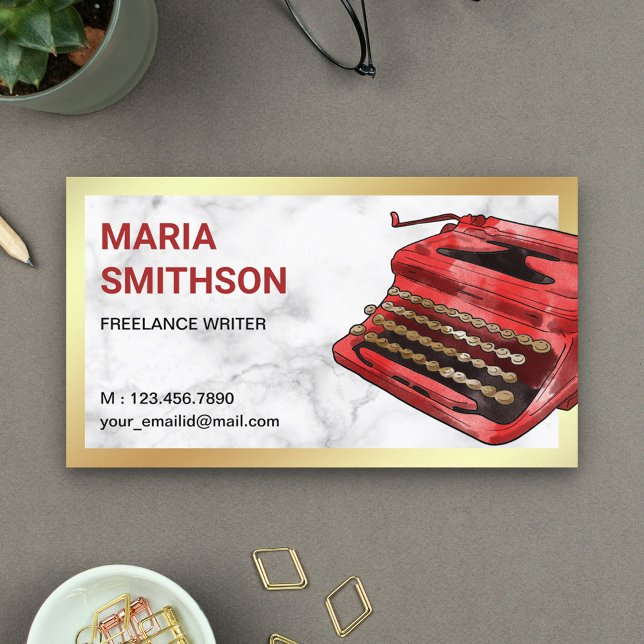 Vintage Red Typewriter QR Code Writer Author Business Card (Creator Uploaded)