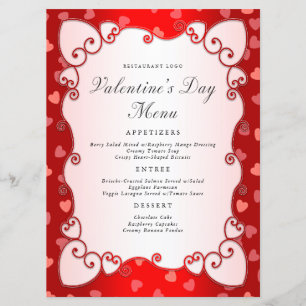 Vintage Red Valentine's Day Pink Hearts Border Menu