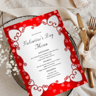 Vintage Red Valentine's Day Pink Hearts Border Menu