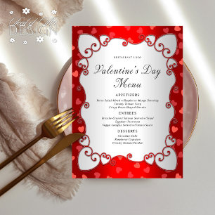 Vintage Red Valentine's Day Pink Hearts Border Menu