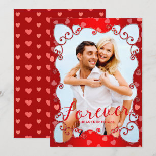 Vintage Red Valentine's Day Pink Hearts Photo Holiday Card