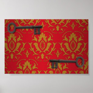 Vintage Red Wallpaper and Keys Poster
