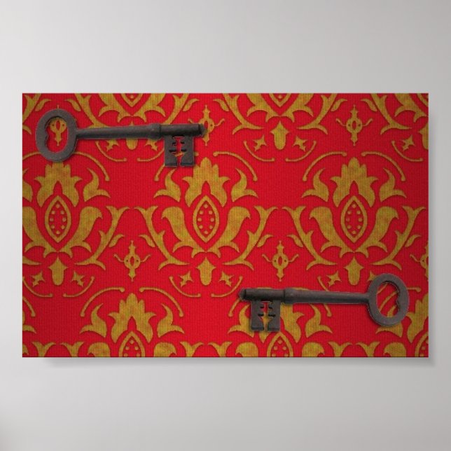 Vintage Red Wallpaper and Keys Poster (Front)