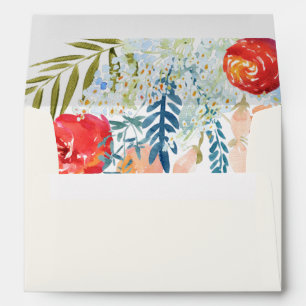 Vintage Red Watercolor Floral Boho Garden Wedding Envelope
