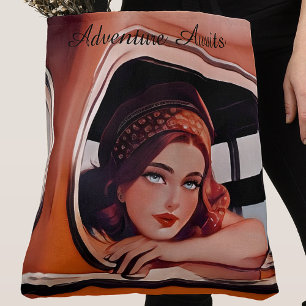 Vintage Red Watercolor Road Trip Travel Tote Bag