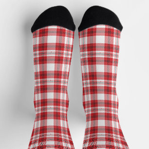 Vintage red white and black rustic tartan plaid socks