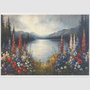 Vintage Red White and Blue Wildflower Landscape Tissue Paper