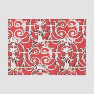 Vintage Red White Black Damask Decoupage Tissue Paper