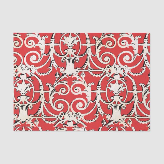 Vintage Red White Black Damask Decoupage Tissue Paper (Front)