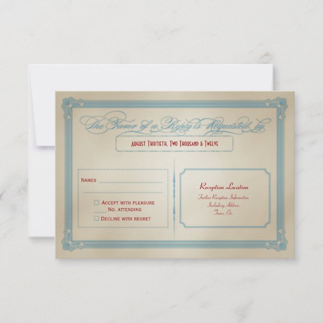 Vintage Red White & Blue DIY Wedding RSVP Card (Front)