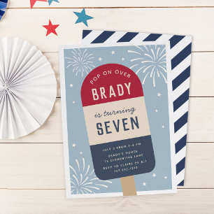 Vintage Red White & Blue Pop Kids Birthday Party Invitation