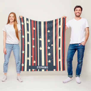 Vintage Red, White & Blue Stripes with Stars (2) Fleece Blanket