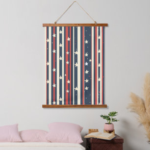 Vintage Red, White & Blue Stripes with Stars (2) Hanging Tapestry