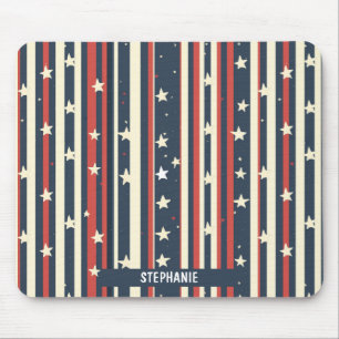 Vintage Red, White & Blue Stripes with Stars (2) Mouse Mat