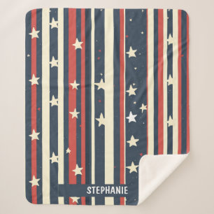 Vintage Red, White & Blue Stripes with Stars (2) Sherpa Blanket