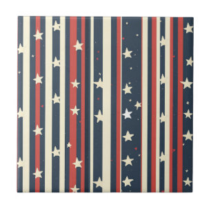 Vintage Red, White & Blue Stripes with Stars (2) Tile