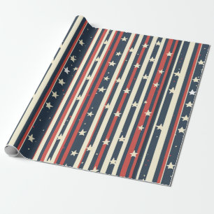 Vintage Red, White & Blue Stripes with Stars (2) Wrapping Paper