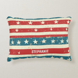Vintage Red, White & Blue Stripes with Stars Decorative Cushion