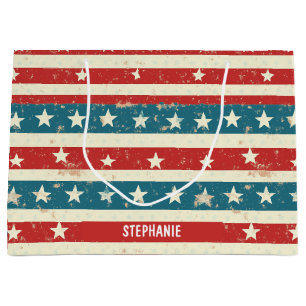 Vintage Red, White & Blue Stripes with Stars Large Gift Bag