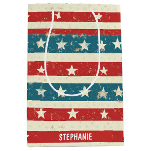Vintage Red, White & Blue Stripes with Stars Medium Gift Bag