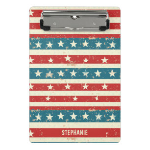 Vintage Red, White & Blue Stripes with Stars Mini Clipboard