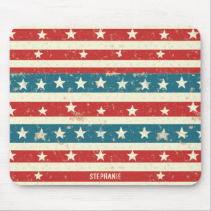 Vintage Red, White & Blue Stripes with Stars Mouse Mat
