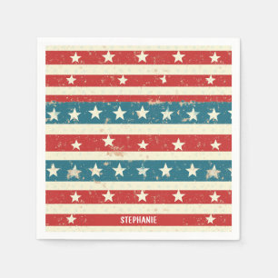 Vintage Red, White & Blue Stripes with Stars Napkin