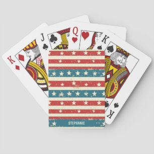 Vintage Red, White & Blue Stripes with Stars Playing Cards