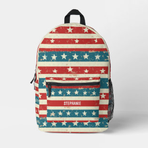 Vintage Red, White & Blue Stripes with Stars Printed Backpack