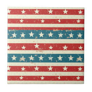 Vintage Red, White & Blue Stripes with Stars Tile