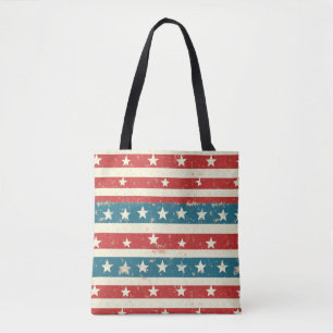 Vintage Red, White & Blue Stripes with Stars Tote Bag