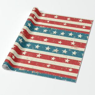 Vintage Red, White & Blue Stripes with Stars Wrapping Paper