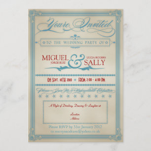 Vintage Red White & Blue Wedding Evening-Only Invitation