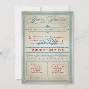 Vintage Red White & Blue Wedding Invitation