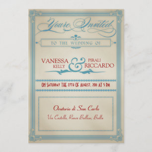 Vintage Red White & Blue Wedding Invitation