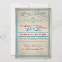 Vintage Red White & Blue Wedding Invitation