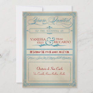 Vintage Red White & Blue Wedding Invitation