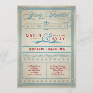 Vintage Red White & Blue Wedding Invitation
