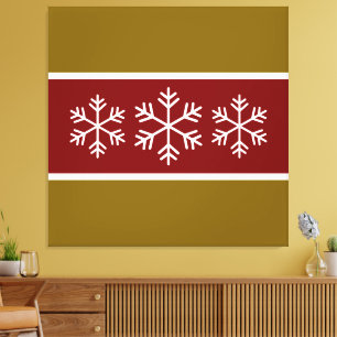 Vintage Red White Brown Winter Stripes Snowflakes Canvas Print