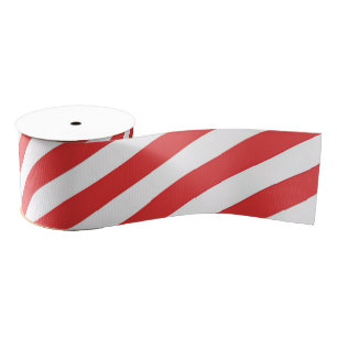 Vintage Red White Girly Stripes Pattern Grosgrain Ribbon