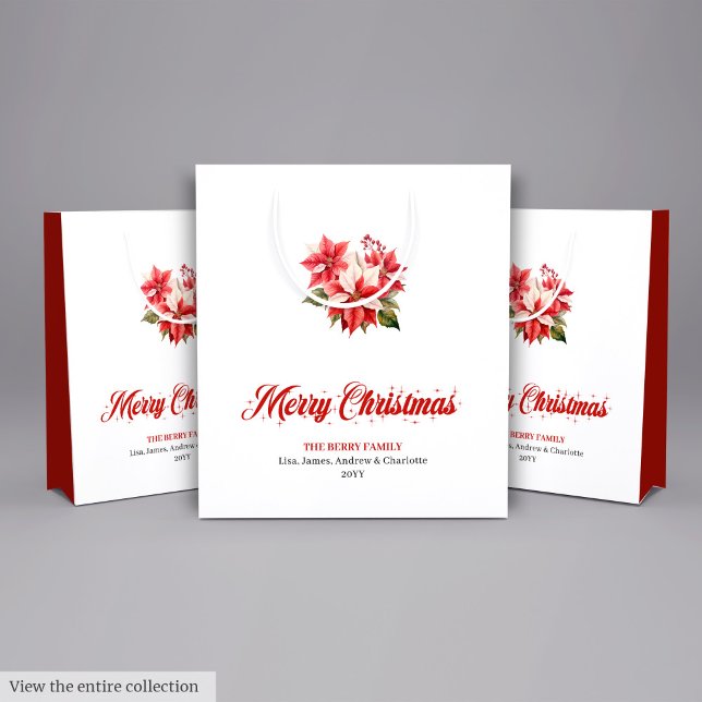 Vintage Red White Poinsettia Festive Xmas Gift Bag (Vintage Red White Poinsettia Festive Gift Bag)