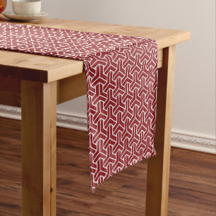 Vintage Red White Shinshu Japan Bishamon Pattern Short Table Runner