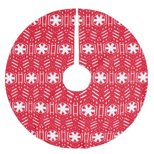 Vintage red white snowflakes cute Christmas Brushed Polyester Tree Skirt